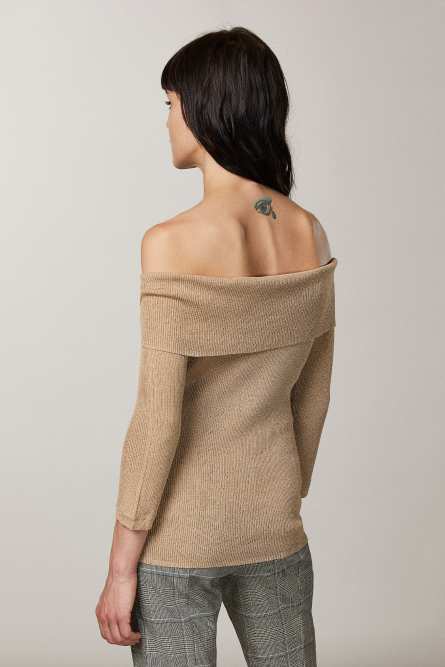 “ESSENTIAL” lurex sweater, Beige, Patrizia Pepe