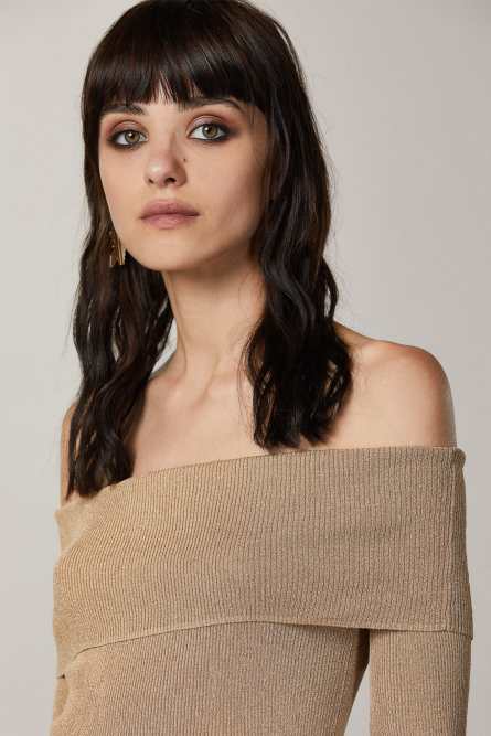 “ESSENTIAL” lurex sweater, Beige, Patrizia Pepe
