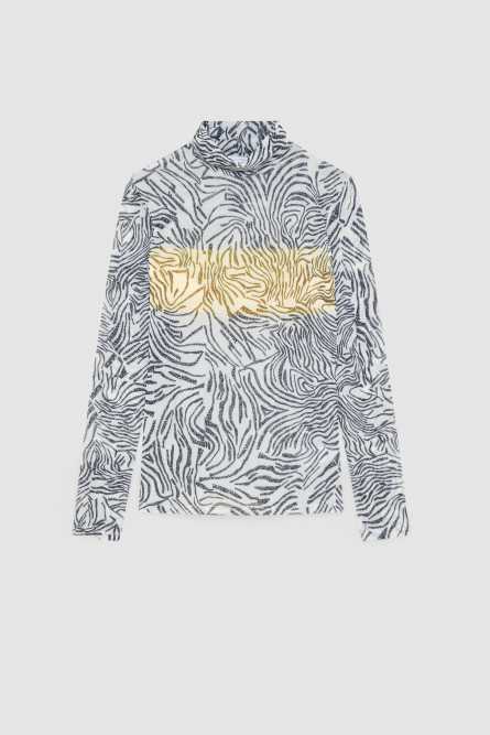 Rollkragenshirt mit Print, Wei&szlig;, Patrizia Pepe