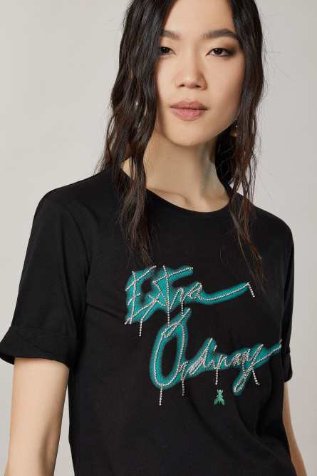 Extra-Ordinary pure cotton T-shirt, Black, Patrizia Pepe