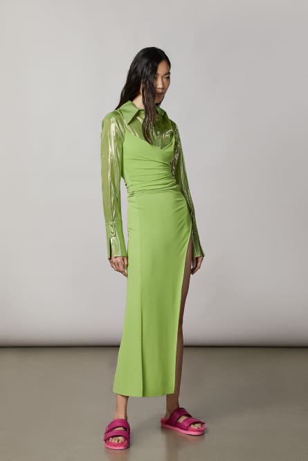 V-neck asymmetric top, Green, Patrizia Pepe