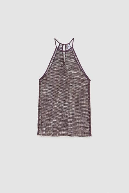 Топ с круглым вырезом из сетки со стразами, Фиолетовый, Patrizia Pepe