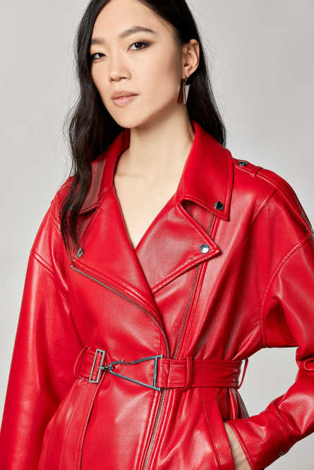 Oversized biker&rsquo;s jacket, Red, Patrizia Pepe