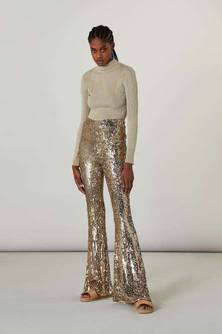 【関税込み】Pantaloni a coste impreziositi da paillettes Pantaloni a palazzo regular in tessuto con paillettes