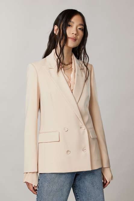 “ESSENTIAL” double-breasted boyfriend jacket, Beige, Patrizia Pepe