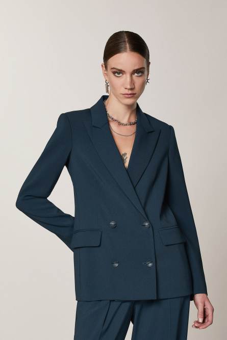Maskulin geschnittener zweireihiger Blazer &bdquo;ESSENTIAL&ldquo;, Blau, Patrizia Pepe