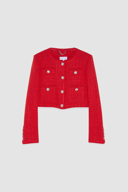 Check bouclé cropped jacket, Red, Patrizia Pepe
