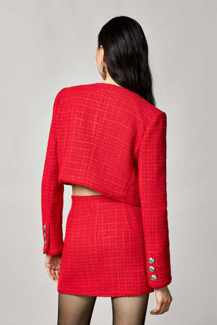 Check bouclé cropped jacket, Red, Patrizia Pepe