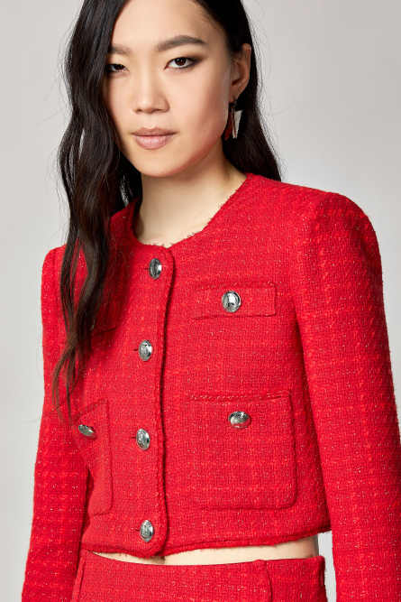 Check bouclé cropped jacket, Red, Patrizia Pepe