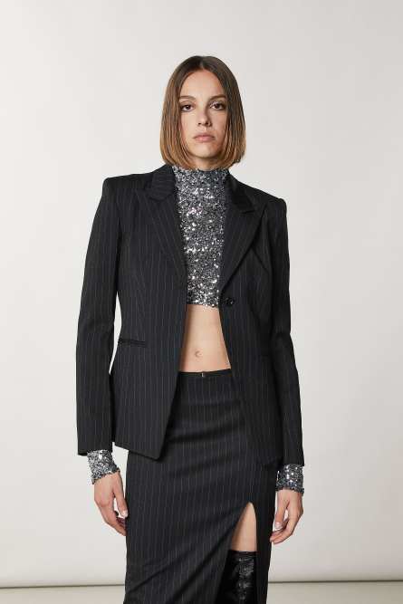 One-button flannel jacket, Black, Patrizia Pepe