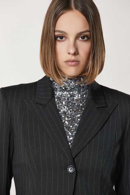 One-button flannel jacket, Black, Patrizia Pepe