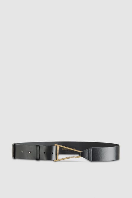 High-waisted leather belt, Black, Patrizia Pepe