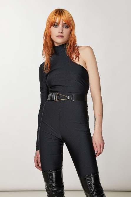 High-waisted leather belt, Black, Patrizia Pepe