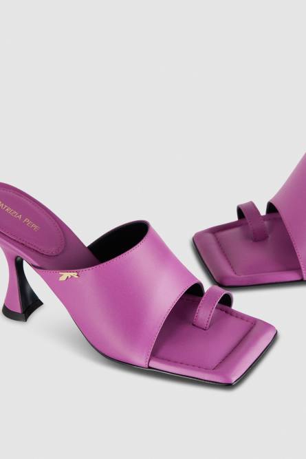 Sabot Square leather sandals, Pink, Patrizia Pepe