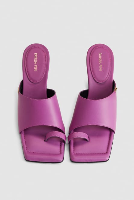 Sabot Square leather sandals, Pink, Patrizia Pepe