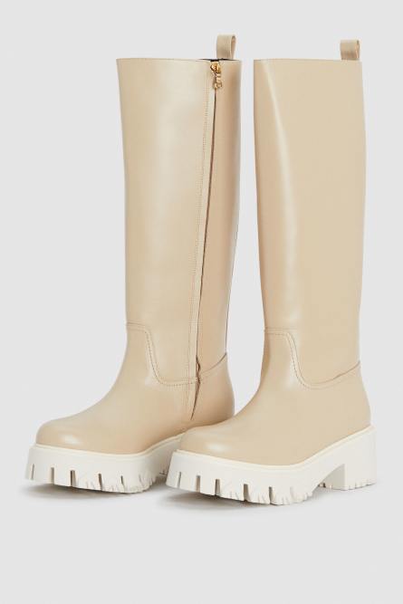 Urban Bikers leather boots, Beige, Patrizia Pepe