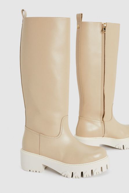 Urban Bikers leather boots, Beige, Patrizia Pepe
