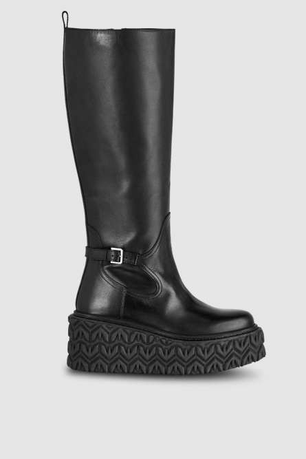 Leather biker boots, Black, Patrizia Pepe