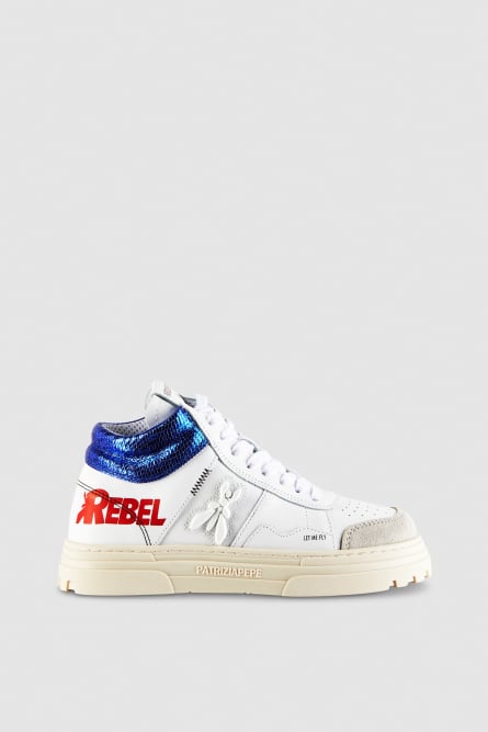 Skórzane wysokie sneakersy, Biały, Patrizia Pepe