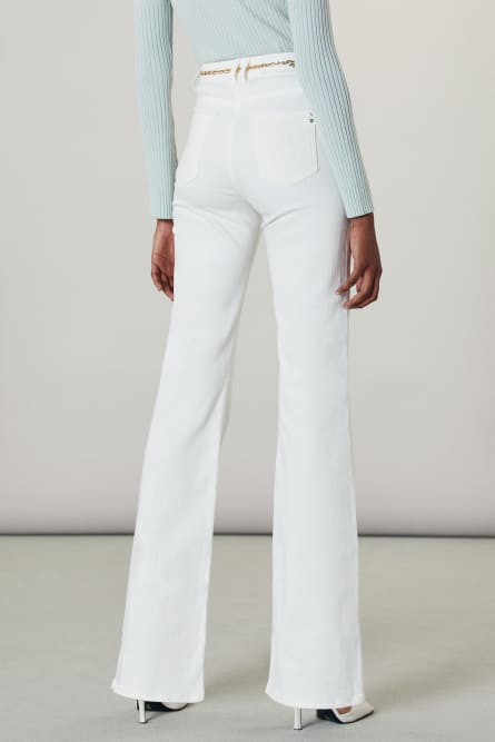 Fly embroidery jeggings, White, Denim