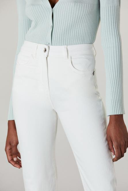 Fly embroidery jeggings, White, Denim