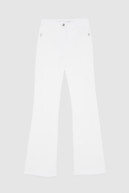 Fly embroidery jeggings, White, Denim