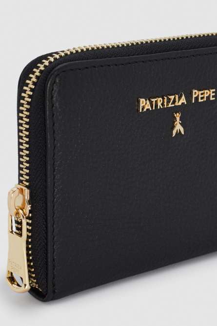 “ESSENTIAL” Medium Zip-Around Purse, Black, Patrizia Pepe