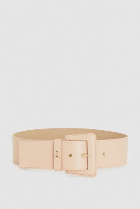Leather high-waisted belt, Beige, Patrizia Pepe
