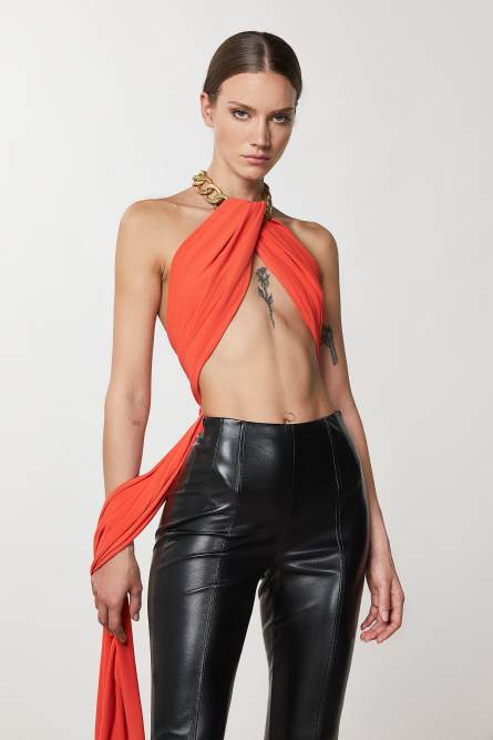 Crepe jersey scarf, Orange, Patrizia Pepe