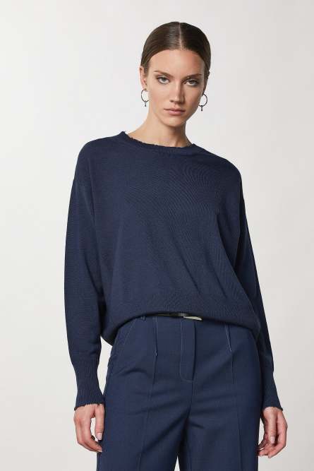 Wool sweater with rips, Blue, Patrizia Pepe