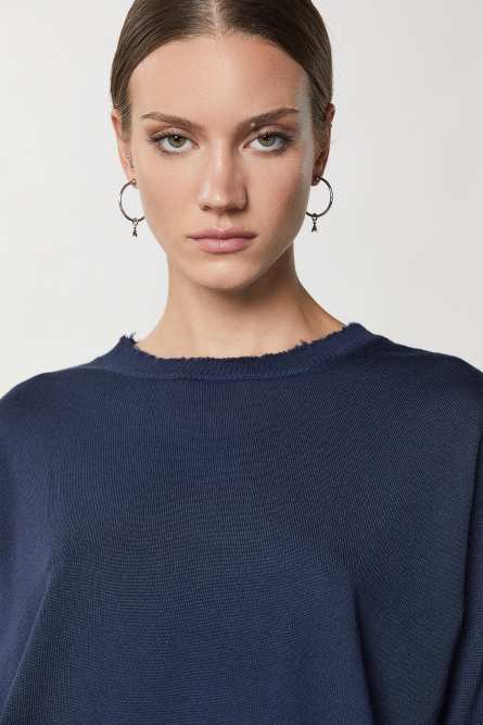 Wool sweater with rips, Blue, Patrizia Pepe