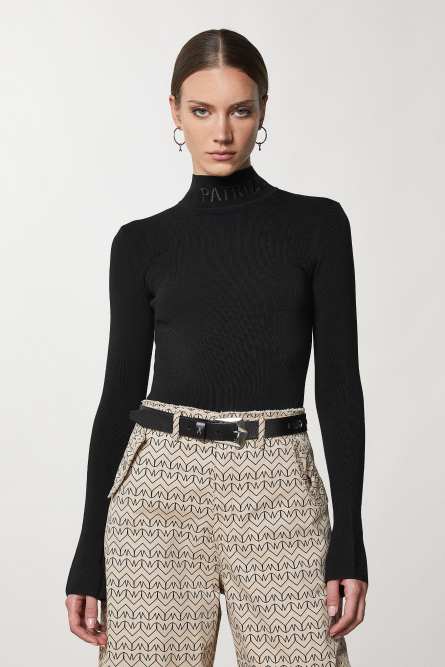 Turtleneck with logo, Black, Patrizia Pepe