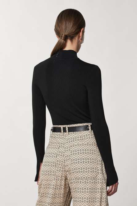 Turtleneck with logo, Black, Patrizia Pepe