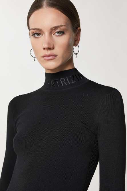 Turtleneck with logo, Black, Patrizia Pepe