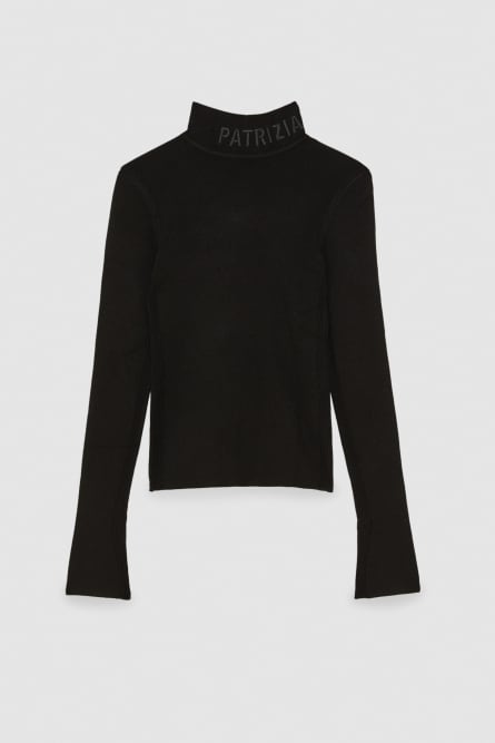 Turtleneck with logo, Black, Patrizia Pepe