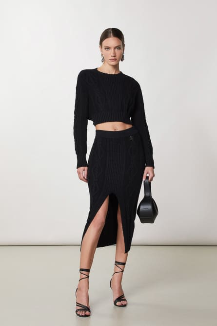 Jupe avec fente, Noir, Patrizia Pepe