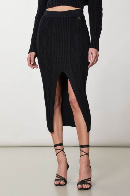 Jupe avec fente, Noir, Patrizia Pepe