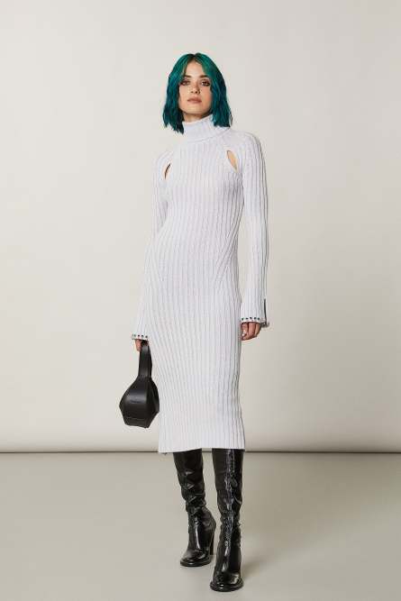 Geripptes Kleid mit Cut-out, Wei&szlig;, Patrizia Pepe