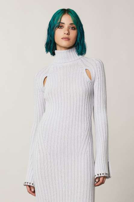 Geripptes Kleid mit Cut-out, Wei&szlig;, Patrizia Pepe