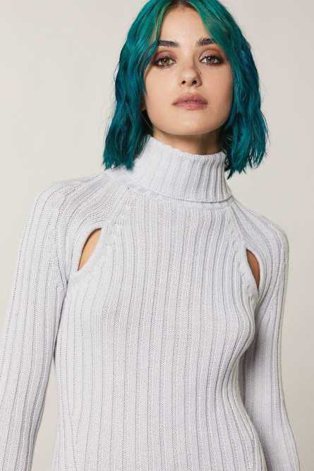 Geripptes Kleid mit Cut-out, Wei&szlig;, Patrizia Pepe