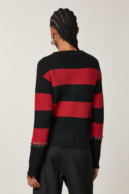 Maglione a righe con piercing, Nero, Patrizia Pepe