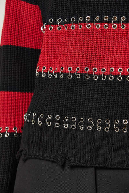 Maglione a righe con piercing, Nero, Patrizia Pepe