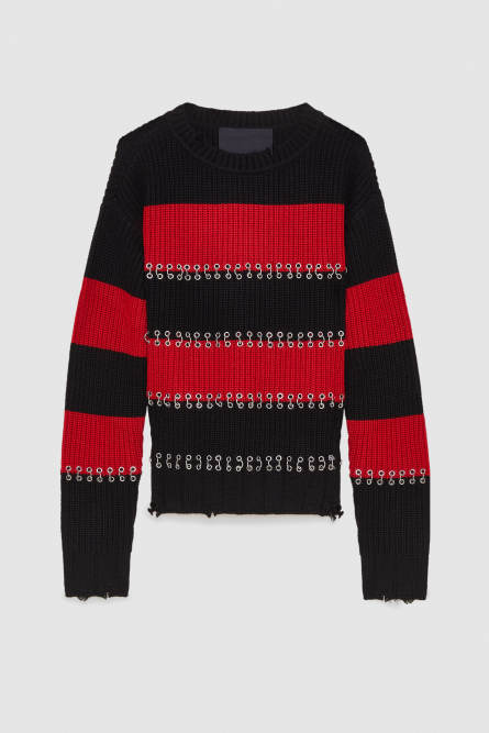 Maglione a righe con piercing, Nero, Patrizia Pepe