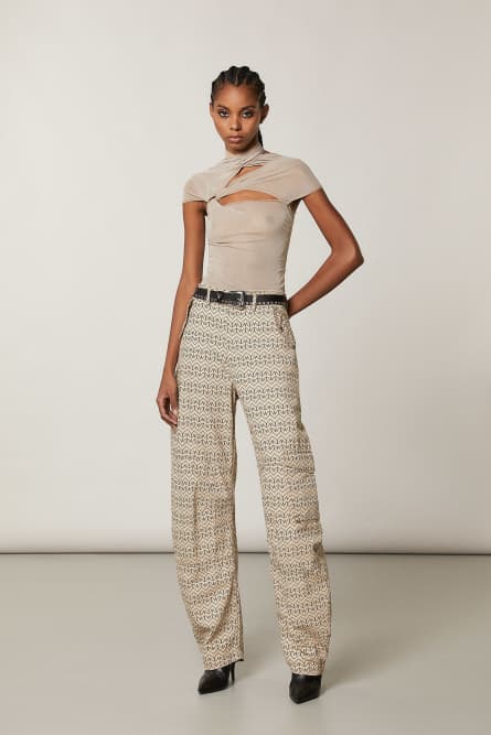 Monogram print cargo pants, Beige, Patrizia Pepe