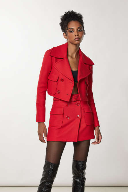 Double breasted cropped coat, Red, Patrizia Pepe