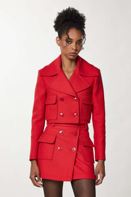 Double breasted cropped coat, Red, Patrizia Pepe