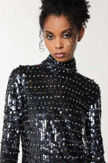 Paillettenbesetztes Kleid mit offenem R&uuml;cken, Schwarz, Patrizia Pepe