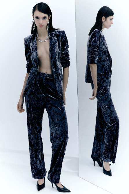 Pantaloni fluidi in velluto, Blu, Patrizia Pepe