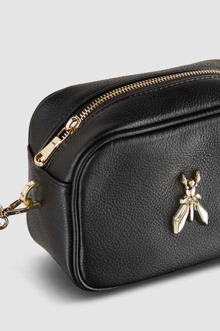 Skórzana torba Fly na ramię typu Camera bag, Czarny, Patrizia Pepe