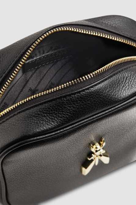 Skórzana torba Fly na ramię typu Camera bag, Czarny, Patrizia Pepe